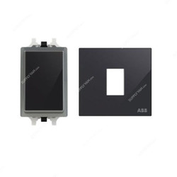ABB Electrical Switch With Rocker Switch Frame, AMD10120-BG+AMD5120-BG, Millenium, 1 Gang, 1 Way, 10A, Black Glass
