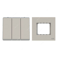 ABB Electrical Switch With Triple Rocker Frame, AMD10753-DU+AMD5153-DU, Millenium, 3 Gang, 2 Way, 10A, Dune Sand