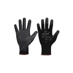 Neilson PU Coated Gloves With Polyester Liner, NBP, Size9, Black, 12 Pair/Pack