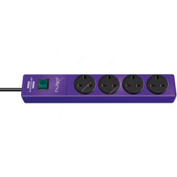 Brennenstuhl Extension Socket, 1150613134, Hugo, 4 Way, 13A, 2 Mtrs Cable Length, Violet