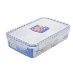 Airtight Food Container with Leakproof Locking Lid, Rectangular, Polypropylene, 800ML, Clear/Blue