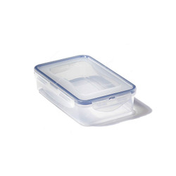 Airtight Food Container with Leakproof Locking Lid, Rectangular, Polypropylene, 410ML, Clear/Blue