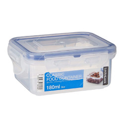 Airtight Food Container with Leakproof Locking Lid, Rectangular, Polypropylene, 180ML, Clear/Blue