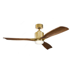 Kichler LED Ceiling Fan, 300027-NBR, Ridley II, 57W, 3 Blade, 52 Inch Blade Dia, Natural Brass