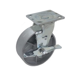 Maxwel Heavy Duty Swivel Wheel Caster With Side Brake, A4 Series, Iron, 10CM Wheel Dia, 450 Kg Loading Capacity, Silver