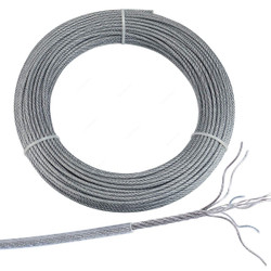 PVC Coated Wire Rope, Galvanized Iron, 1.5MM Outer Thk x 150 Mtrs Length, Silver/Clear