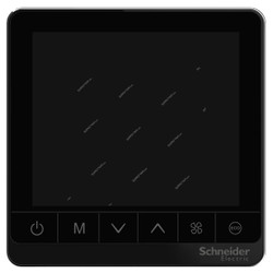 Schneider Electric Touchscreen Fan Coil Thermostat, TC907-3A2LB, Spacelogic TC900 Series, 2P, Backlit LCD, 240VAC, 5 to 35 Deg.C, Black
