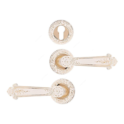 ACS Rose Door Handle With Key Hole, Z09-AA48-IVORY-GP, White and Gold