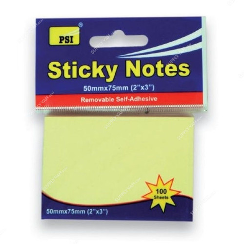 PSI Sticky Notes, PSPOA02YL, Yellow, 100 Sheets, PK12