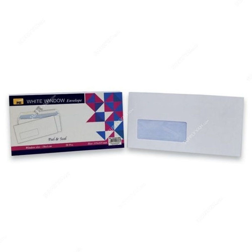 PSI Peel and Seal Window Envelope, PSWE800102PW, 80 GSM, 115 x 225 mm, White