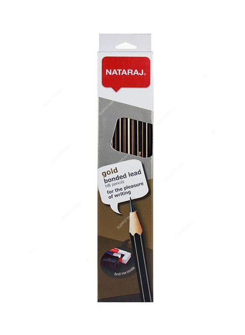 Nataraj Gold Pencil and Sharpener, HP201052001, HB, Hexagon, Black/Gold