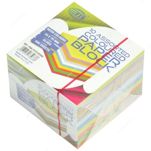 FIS Glued Paper Block, FSBL7X7G10C500, 70 x 70MM, 500 Sheets, Multicolor