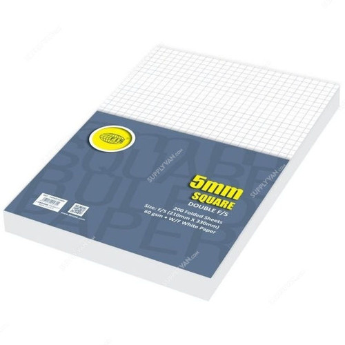 FIS Folded 5MM Square Feint Paper, FSPADFS5MM, 210 x 330MM, 200 Sheets, White