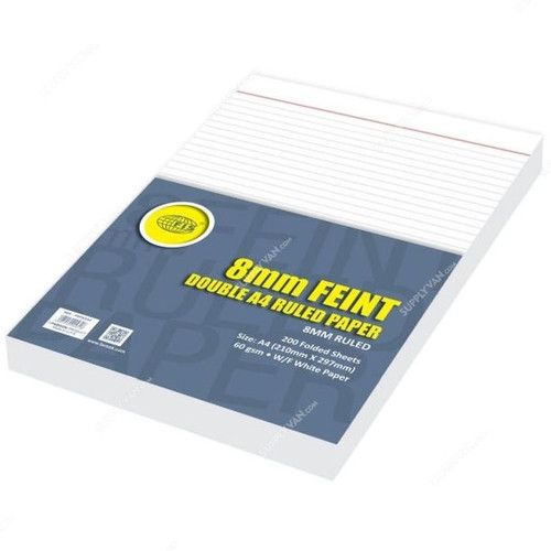 FIS Folded 8MM Feint Ruled Paper, FSPADA4, 210 x 297MM, 200 Sheets, White