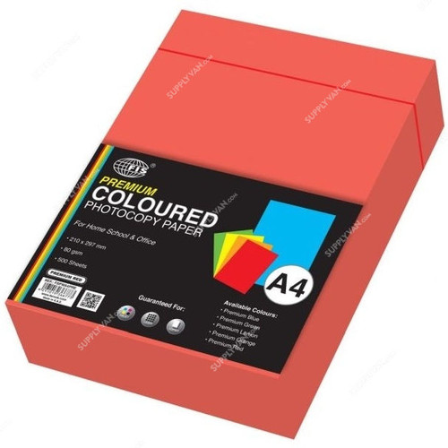 FIS Premium Color Photocopy Paper, A4, 80 GSM, Red, PK500