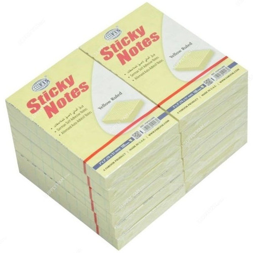 FIS Sticky Notes Set with Ruling, FSPO32RN, 100 Sheets, 3 x 2 Inch, Yellow, PK12