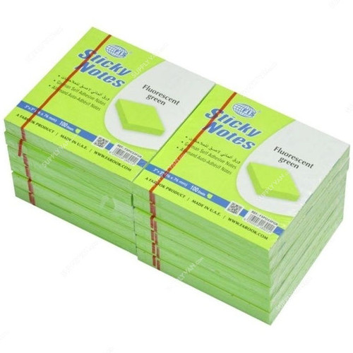 FIS Sticky Notes Set, FSPO33FGR, 100 Sheets, 3 x 3 Inch, Fluorescent Green, PK12