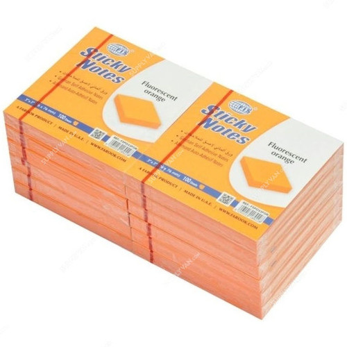FIS Sticky Notes Set, FSPO33FOR, 100 Sheets, 3 x 3 Inch, Fluorescent Orange, PK12
