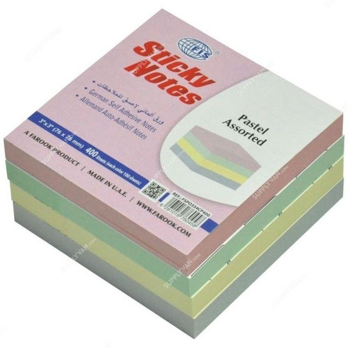 FIS Sticky Notes Set, FSPO334CP400, 400 Sheets, 3 x 3 Inch, Assorted