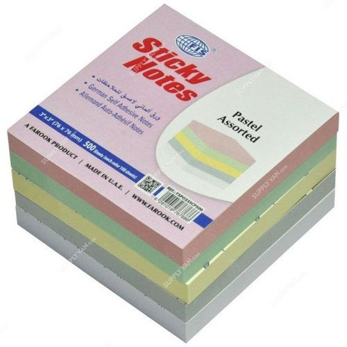 FIS Sticky Notes Set, FSPO335CP500, 500 Sheets, 3 x 3 Inch, Assorted
