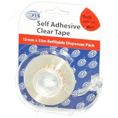 FIS Self Adhesive Office Tapes with Hanger, FSTA091233CL, 12MM x 33 m, Clear