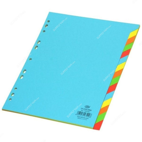 FIS 15 Colors Card Divider, Paper, Plain, 160 GSM, A4, Multicolor