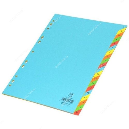 FIS Color Card Divider, (1-20) English, Paper, 160 GSM, A4, Multicolor
