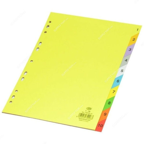 FIS Neon Color Card Divider, (1-10) English, Paper, 160 GSM, A4, Multicolor