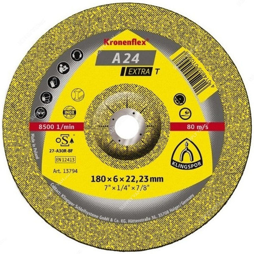 Klingspor Grinding Disc, A24EX-T , Kronenflex, Extra, 180 x 6MM