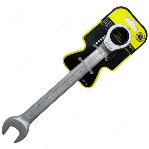 Hunter Ratchet Combination Wrench, SH-HRS-15, Chrome Vanadium, 15MM, Silver