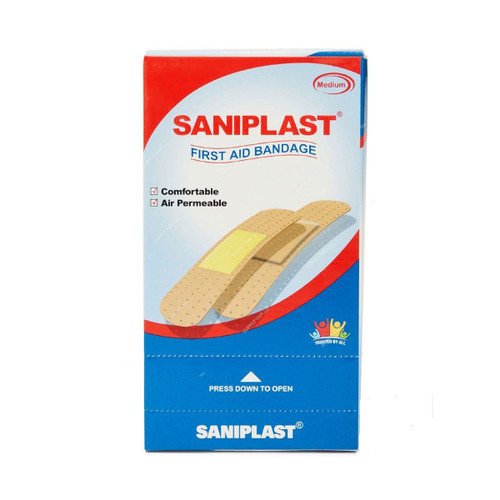 Saniplast First Aid Bandage, 44416976, M, 1.9CM Width x 7.2CM Length, Brown, 100 Pcs/Box