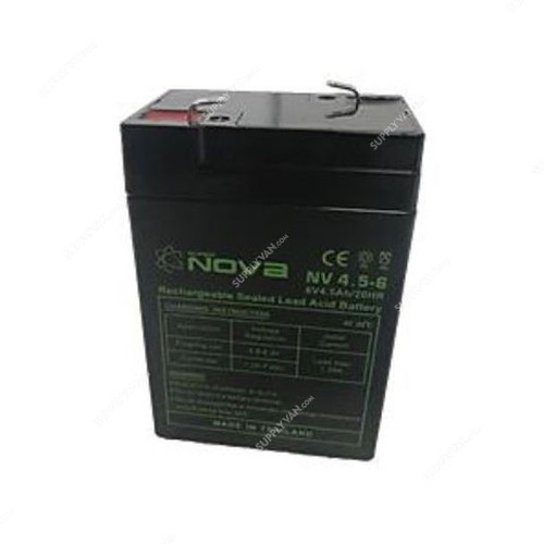 Nova Rechargeable Sealed Lead Acid Battery, NV4-5-6, 6V, 4.5Ah/20Hrs