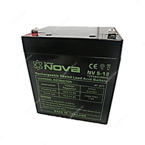 Nova Rechargeable Sealed Lead Acid Battery, NV5-12, 12V, 5Ah/20Hrs
