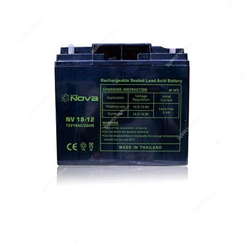 Nova Rechargeable Sealed Lead Acid Battery, NV18-12, 12V, 18Ah/20Hrs