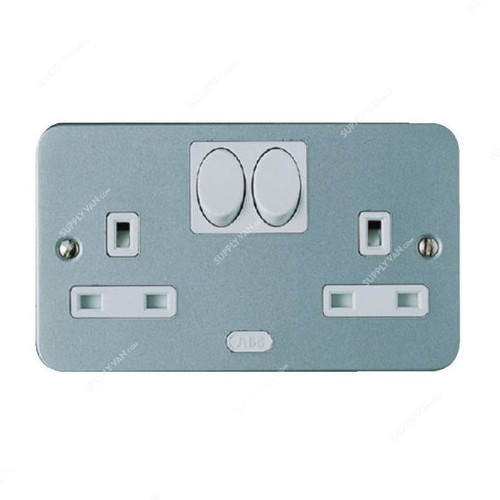 ABB Single Pole Switch Socket, CSOM213, Metal Clad, 2 Gang, 13A