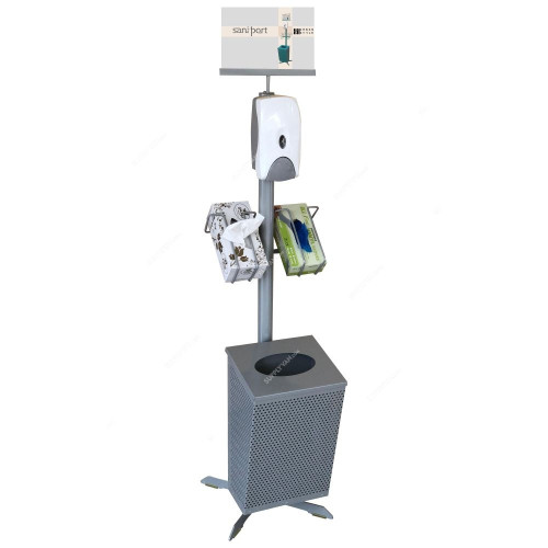 Urban Style Hand Sanitizing Station Stand With Manual Dispenser, Saniport Lite, 167 x 37.2CM, Aluminium Grey