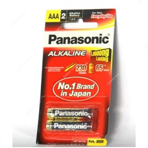Panasonic Alkaline Battery, LR03-AAA, 1.5V, 2 Pcs/Pack