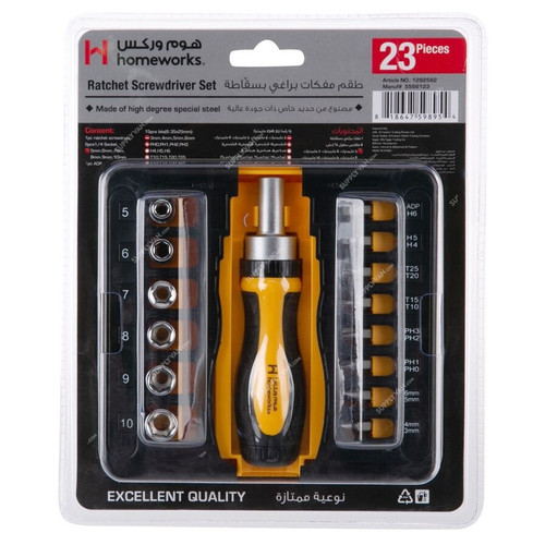 Homeworks Ratchet Screwdriver Set, 1292582, 23 Pcs/Set