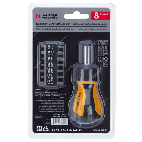 Homeworks Ratchet Screwdriver Set, 1376249, 8 Pcs/Set