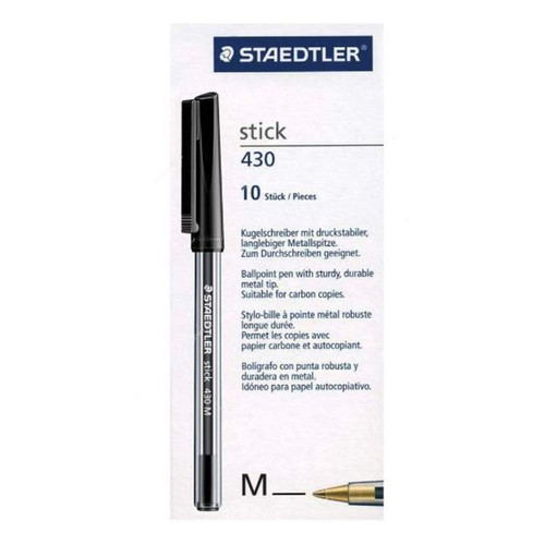Staedtler Ball Pen, 430-M, Stick, Medium, Black, 10 Pcs/Pack