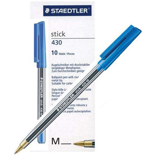 Staedtler Ball Pen, 430-M, Stick, Medium, Blue, 10 Pcs/Pack