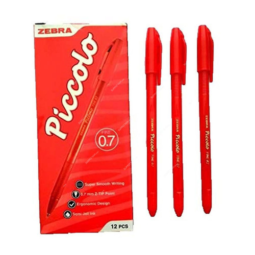Zebra Ball Pen, ZEBRAPICCO07RD, Piccolo, 0.7MM, Red, 12 Pcs/Pack