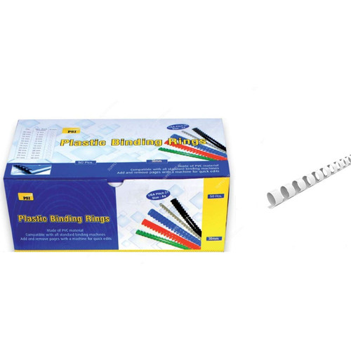 PSI Binding Ring, PSBR38WH, Plastic, 330 Sheets, 38mm, White, 50 Pcs/Pack