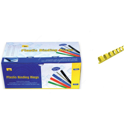 PSI Binding Ring, PSBR14YL, Plastic, 125 Sheets, 14mm, Yellow, 100 Pcs/Pack
