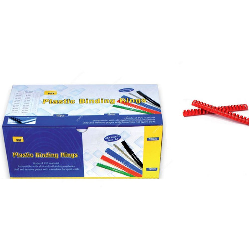 PSI Binding Ring, PSBR12RE, Plastic, 90 Sheets, 12mm, Red, 100 Pcs/Pack
