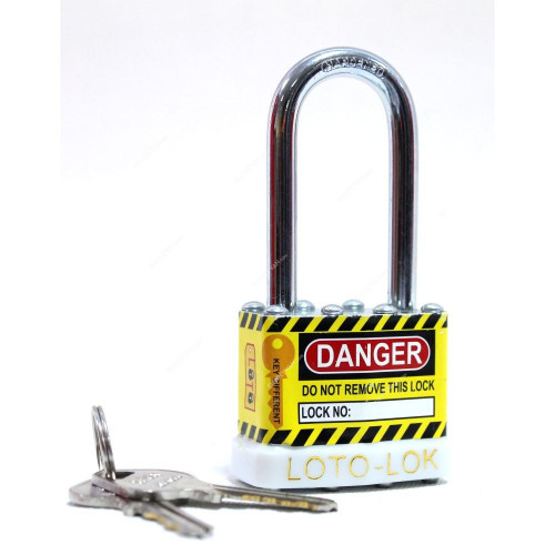 Loto-Lok Lockout Padlock, 2PTPSWKDL47, Steel, 47 x 6MM, Yellow and White