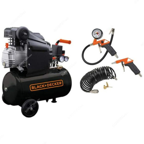 Black and Decker 24 Ltrs Air Compressor With 6 Pcs Air Tool Kit, BD205-24+KIT-6