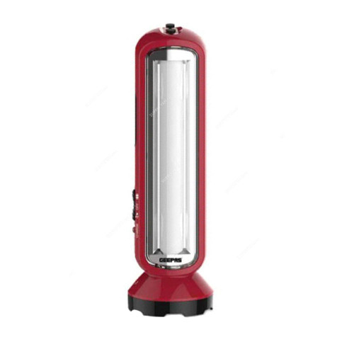 Geepas Rechargeable LED Handheld Flashlight With Emergency Lantern, GFL4663, Aluminium, 4V, 1600mAh, 210MM, Maroon