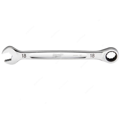Milwaukee Ratcheting Combination Wrench, 4932471511, MaxBite, Chrome Plated, 18MM