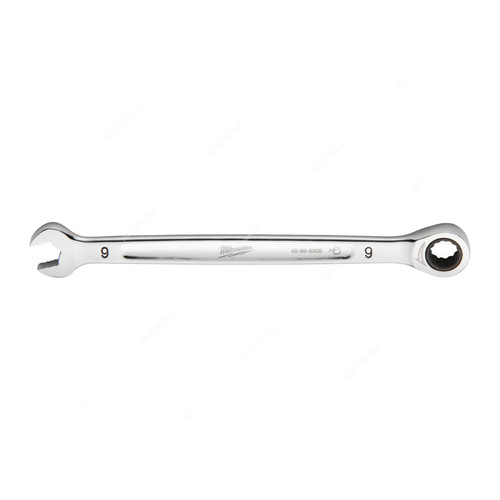 Milwaukee Ratcheting Combination Wrench, 4932471502, MaxBite, Chrome Plated, 9MM